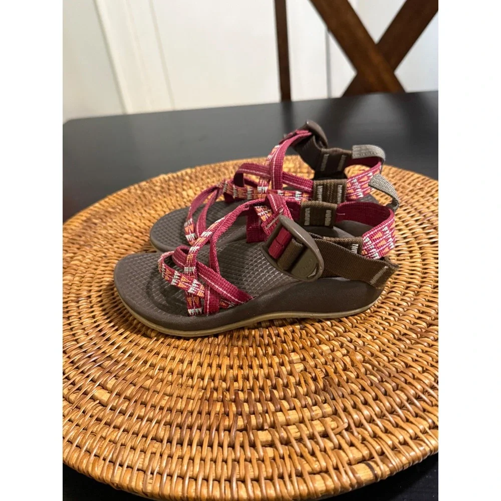 Chaco Kids Z1 Ecotread Sport Sandals Berry Pink Brown Geometric Strap Size 11